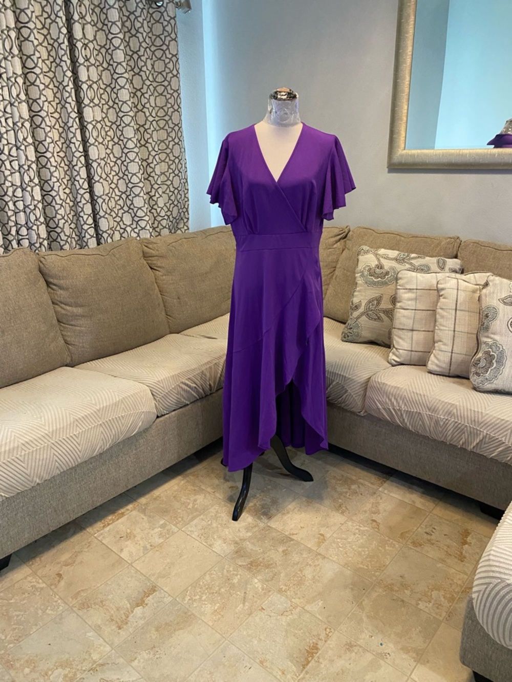 New Women 2XL purple V-neck maxi dress featuring delicate flutter sleeves